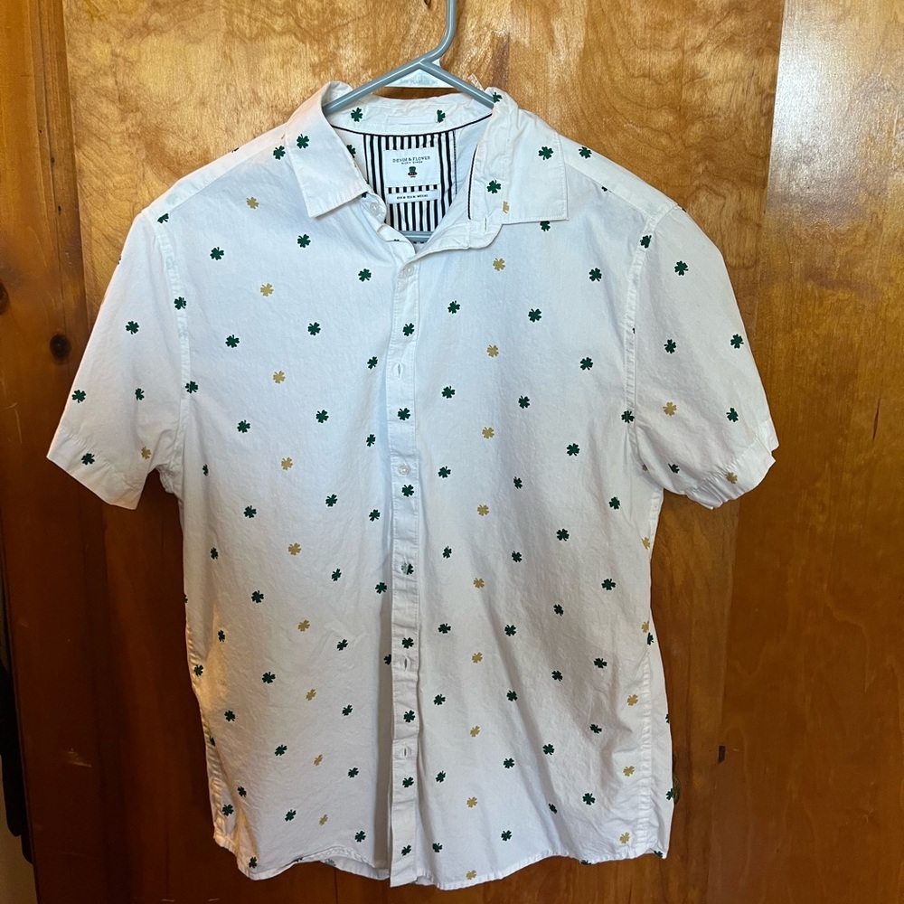 Denim & flower clover short sleeve button up